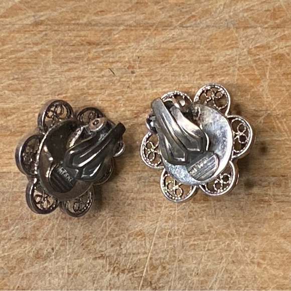 Vintage 835 Silver Marked Holland Blue Delft Windmill Floral Clip On Earrings - Picture 5 of 10